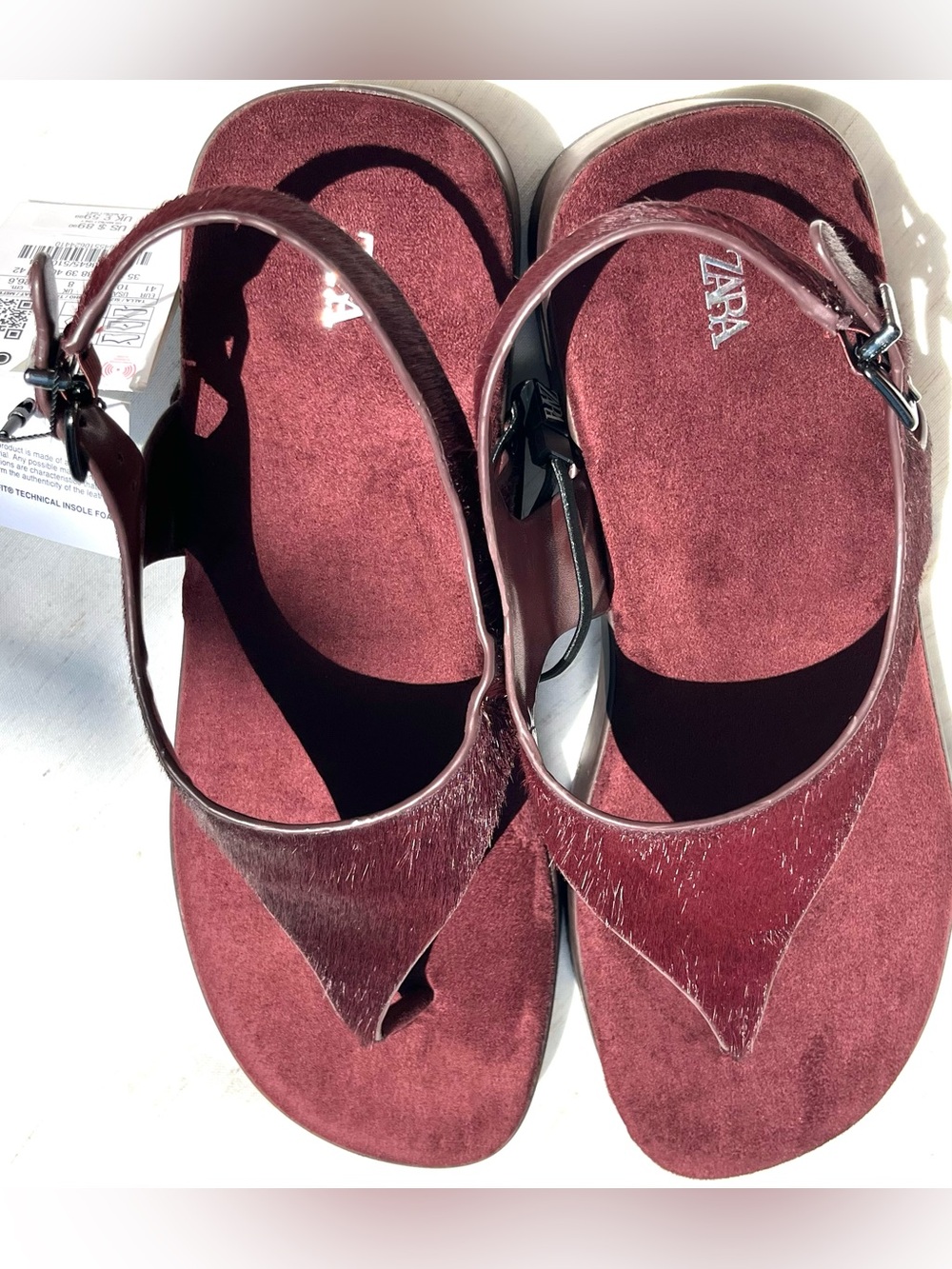 Zara Leather Strap Sandals With Rivets Burgundy Red Platform Sheep Skin Size 10 - Picture 11 of 15